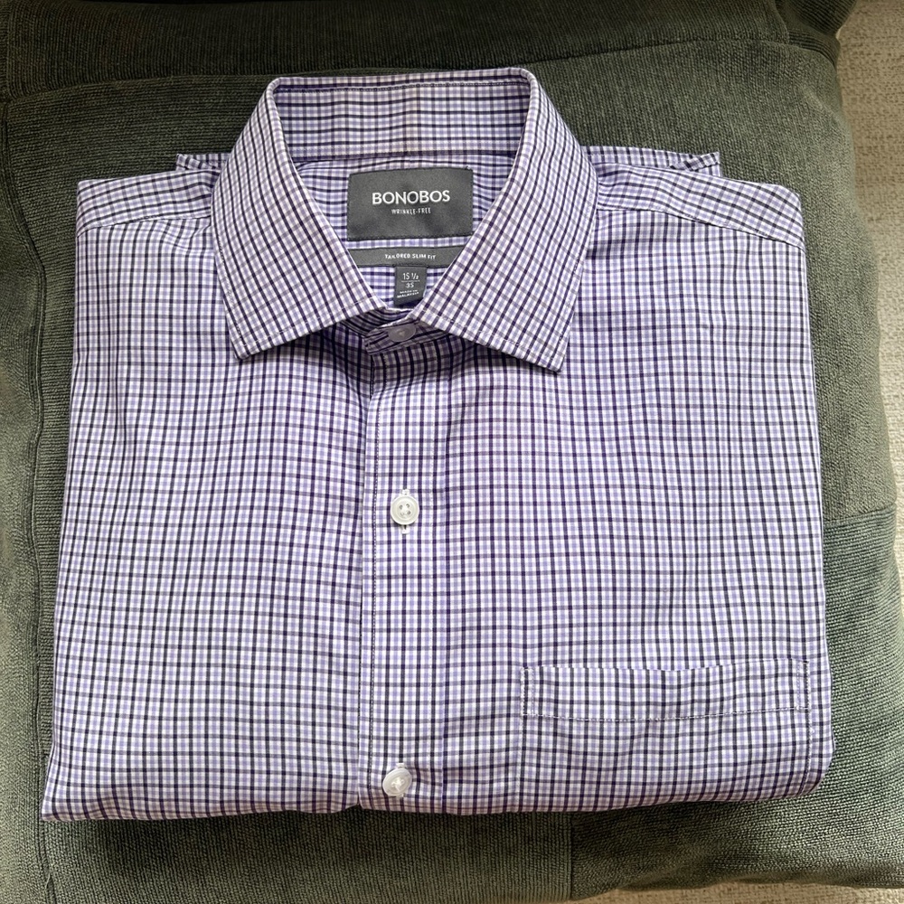 Bonobos Wrinkle-Free Purple Check Button Down Tailored Slim Fit Shirt